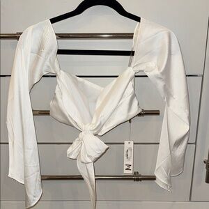 Meshki White Satin Tie-Front Blouse